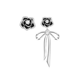 K.L.Y 18K Gold Earrings, Women's, Hypoallergenic, CZ, Zirconia, Rose, Swinging Earrings, Cute, Ribbon, 18K, Popular Earrings, Anniversary, Gift, Jewelry, Sterling Silver Silver Cubic Zirconia, Cubic