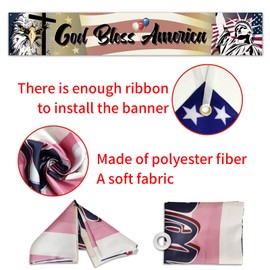 Large God Bless America Banner,Fourth of July Day Outdoor Yard Banner, America Patriotic Banner,Memorial Day Independence Day Party Supplies Decorations (9.8 x 1.6 ft)