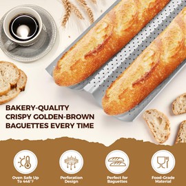 Yupjlia Baguette Bread Pan, Premium Nonstick Perforated French Bread Baking Pan, 2 Loaves Baguette Pan Tray for Sourdough, Italian Bread Baking, Perfect for Creating Crisp Golden-Brown Crust