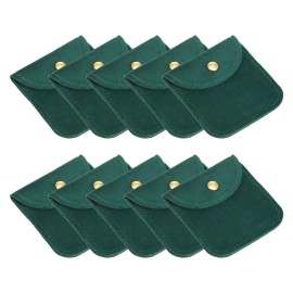 Zaplyte 20 Pack Jewelry Pouch 3" x 3" Soft Velvet Pouch with Snap Button Dark Green