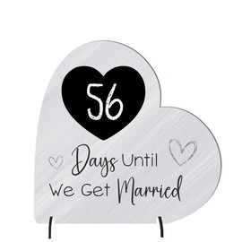 Pixie's Gifts Wedding Countdown Heart Plaque on Stands - Chalkboard Style - Rustic Wedding Decor - Mr & Mrs Gift for Anniversary Day's Until we get Married (Medium 13.5cm x 13.3cm, Grey)