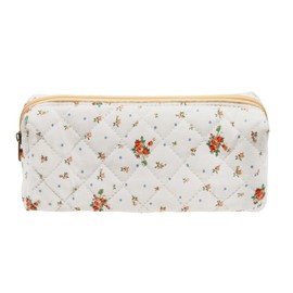 LJCZKA Pencil Case Flowers Aesthetic for Girls Women Small Cosmetic Bag Quilted Flowers for School College Travel, White flower, pencil case