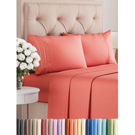 CGK Unlimited Queen Size 4 Piece Sheet Set - Comfy Breathable & Cooling Bed Sheets Set - Hotel Luxury Bedding for Women, Men, Kids & Teens - Deep Pockets, Easy Secure Fit, Soft and Wrinkle Free - Oeko-Tex - Coral