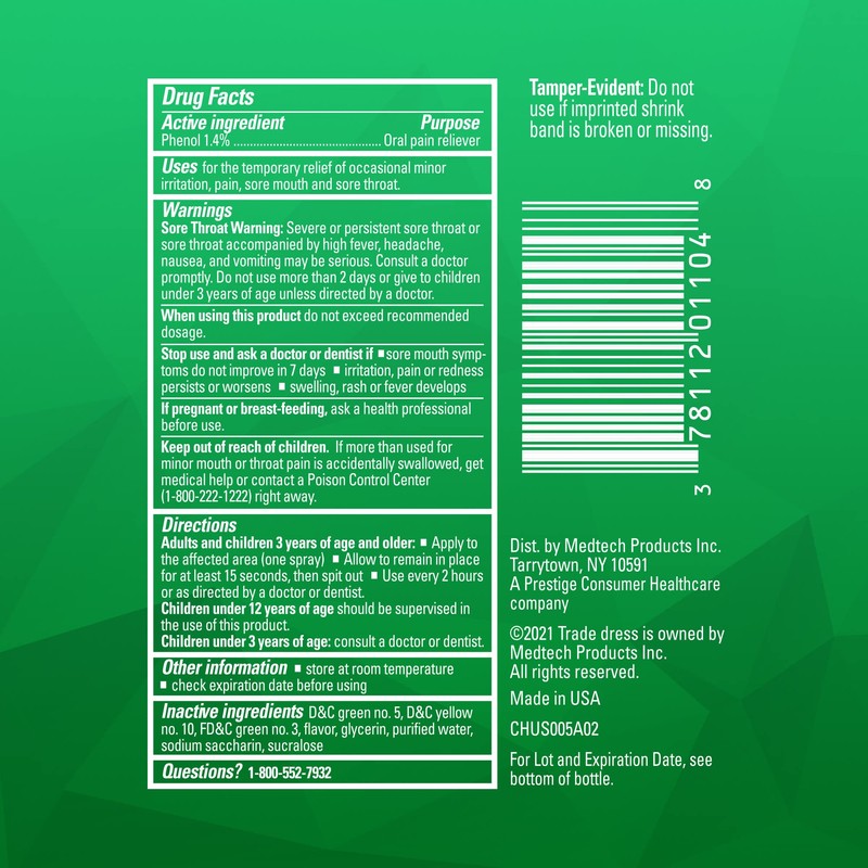 Chloraseptic Sore Throat Spray, Menthol, 6 fl oz, 3 Bottles