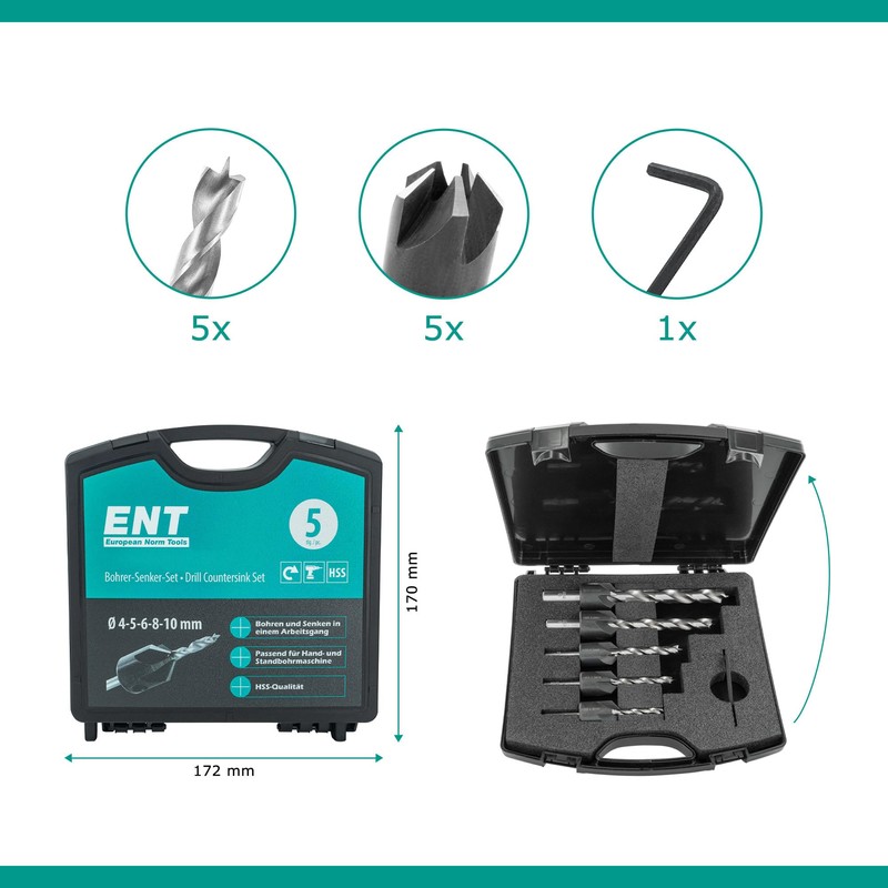 ENT 26515 5-Piece HSS-G Drill Countersink Set 4 5 6