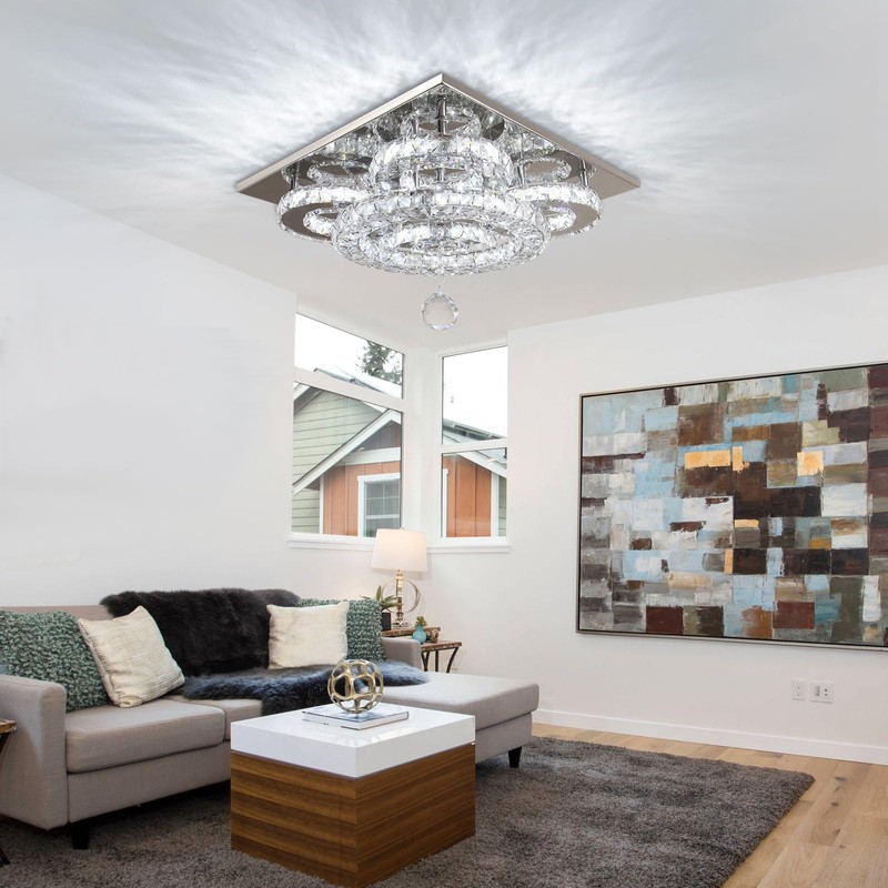Modern Crystal Chandelier Five Rings LED Crystal Ceiling Light Flush