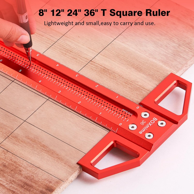 BOXmime Precision Marking Woodworking Rule,24 Inch T Square Ruler, 1/16''Scale