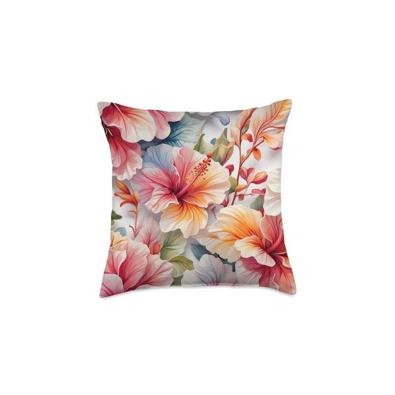Hibiscus Flowers Hawaiian Floral pattern Throw Pillow