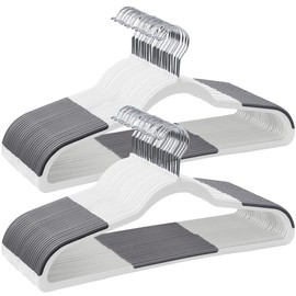 SONGMICS Perchas de Ropa, Juego de 50, Antideslizantes, Gancho Giratorio de 360°, Blanco y Gris Oscuro MCRP050W50
