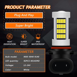 GLOFE High Power 92smd LED Bulbs 6000K White 9005 9006 9145 9140 H10 Super Bright Fog Light or Daytime Running Driving Lights (DRL Lamps) Replacement for Cars,Trucks, SUVs, Vans