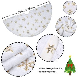Mizijia Christmas Tree Blanket, 78 cm / 30 Inch Round White Plush Christmas Tree Skirt with Golden Sequins Snowflake, Thick and Soft Christmas Tree Skirt, Christmas Tree Blanket