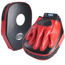 BAY® Leather-PU "Redstar Linear" Hand Pads Straight, Pack of 2, Black/Red, Pads, Straight, 2 Pieces, Punch Pads, Men, Ladies, Women, Girls, Children, Impact Pads, Trainer Pads, Mitts Mitts Coaching