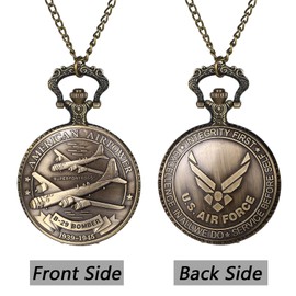 Silverora Pocket Watch Metal Watches Men Women - The US Air Force Memorial Pocket Watches Retro Analogue Quartz Watch with Chain Gifts for Men Women Bronze