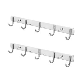 Luchs Set of 2 5 Hooks Coat Hooks with 5 Hooks Made of Stainless Steel (SUS304) Coat Hooks Towel Rail Coat Rack Multi-Purpose Hooks (5 Hook Rails Round Hooks)