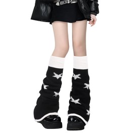 Oemmn Figarge Loose Knitted Leg Warmers for Women Winter Leg Warmers Y2K Japanese Lolita Leg Warmers Long Socks Kawaii Crochet Leg Warmers Knitted Warm Thigh High Socks, Pentagram