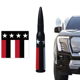 FUTAIHE Car Truck Bullet Antenna Mast with American Flag for Dodge Ram & Ford F150 F250 F350 F450 Super Duty Raptor Bronco Trucks, AM/FM Radio Antenna Replacement (M4&M5 Thread) (Black&Red)