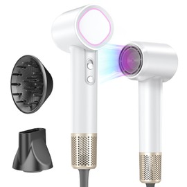 HEXTEK Hair Dryer, 160000 RPM High-Speed Brushless Motor with 500 Million Negative Ions, Professional Ionic Blow Dryer with Magnetic Diffuser & Nozzle,Lightweight for Home Travel Salon(White)