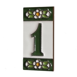 Green Floral Ceramic House Numbers & Letters Tile Size 7.5cm x 3.5cm 2 to 10 Tile Frames (1)