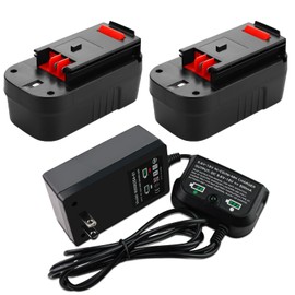 Fhybat 2 Packs 4500mAh Ni-Mh 18 Volt HPB18 HPB18-OPE Battery and 90556254-01 Charger Compatible with Black and Decker 18V Batteries HPB18 HPB18-OPE 244760-00 FSB18 FS18C FS18BX(Black)