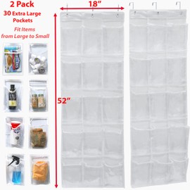 Simple Houseware 2-Pack Clear Over the Door Hanging Pantry Organizer (52" x 18") with 15 Pockets Each, Cabinet Hanging Storage for Kitchen