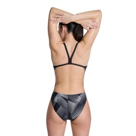 ARENA Women's Swimsuit Halftone Team Print MaxLife Sports Suit Challenge Back One Piece Bathing Suit Competition Training Racing Swimwear, Black/Team Black, US Size 32