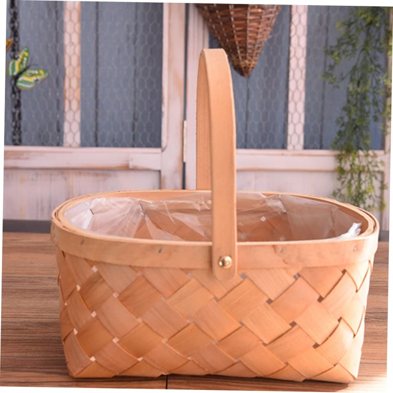 Ciieeo 1 PC Portable Handmade Bamboo Woven Flower Basket with