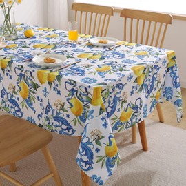 SASTYBALE Lemon Tablecloth, Washable Summer Table Cloth Printed with Lemons Flower Waterproof Spillproof Polyester Table Cover for Dinner Table Holiday Decoration (Rectangle, 60" x 84")
