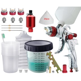 HVLP Spray Gun with 10Pcs 600ML Mixing Cups,Paint Spray Gun with 1.4/1.7/2.0mm Nozzles & Air Compressor Regulator,and Paint Sprayer Accessories,Paint Guns Automotive for Car, House Painting(Red)