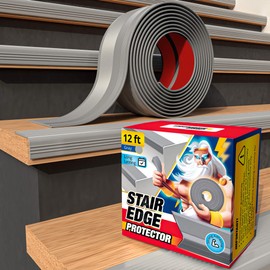 Stair Edge Protector 12 Ft - Gray Rubber Edge Trim for Steps - Vinyl Stair Nose Molding - Rubber Nose Trim - Fit for Indoor and Outdoor - Non Slip and Waterproof