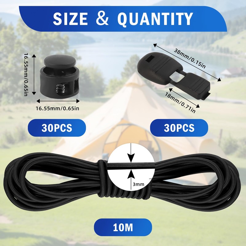 10 M Elastic Cord, 3 Mm Bungee Cord, With 30