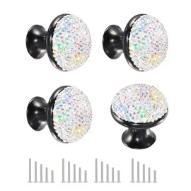 SAVORI Decorative Drawer Knobs, Designed Crystal Cabinet Knob Bling Rhinestone Dresser Cupboard Wardrobe Pulls Handles with Screws for Home Kitchen Bathroom 4 Pack (AB Color)