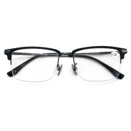 V.W.E. Men Aluminum Optical Frame Wide Fitment Reading Glasses with Titanium Temple Half Rimless 144MM Ti04 (Matte Black/Gunmetal, 1.00, x)