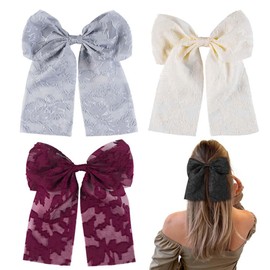 3 Pcs Lace Hair Clips Bowknots Tassel Hair Barrettes Hair Clips with Long Tail Ribbons for Women &Girls (color B)