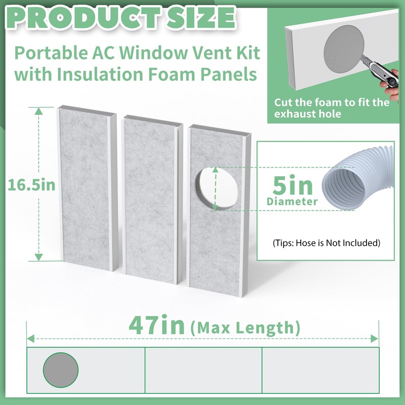 Memrita Portable Air Conditioner Window Vent Kit with Insulation Foam