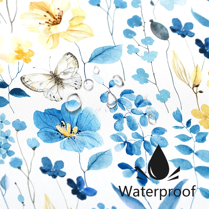 MAYZUS Blue Yellow Floral Shower Curtain 60x72, Cute Flower Fabric