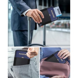 HiWe Passport Holder with Airtag Holder - Minimalist Leather Passport Wallet Card Holder for Men & Women, RFID-Blocking, 4 Card Slots, 1 Side Pocket, Black