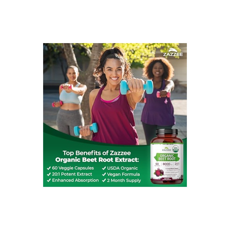 Zazzee USDA Organic Beet Root 20:1 Extract, 60 Vegan Quick