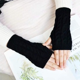 LCHULLE 1 Pair Fingerless Gloves Warm Arm Gloves Winter Knit Crochet Gloves Gift for Women and Girl-Black