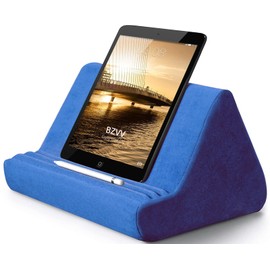Soft Blues Electrical Blue Pillow Stand with Pocket - Lazy Holder for Bed Sofa with Adjustable Viewing Angle - Compatible with iPads Tablets eReaders Smartphones Books Magazines