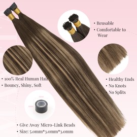 MAXITA I Tip Hair Extensions, 50g/50s, Chocolate Brown to Caramel Blonde 20 Inch Comfortable Wear, Invisible & Natural Cold Fusion, 100% Remy Human Hair Itip Keratin Extensions