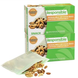 Responsible Products Responsible Products Certified Compostable SNACK Resealable Zip Bag, Extra Strength Food Bags, Plant-Based Freezer-Safe (184 Pack)