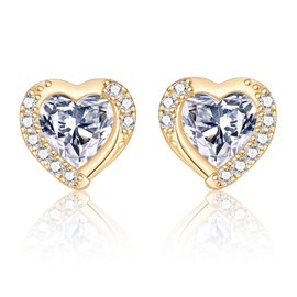 Stud Earrings Silver 925 Women's Earrings Gold/Rose Gold for Women Girls Small Heart Cubic Zirconia Stud Earrings Gold-Plated Cartilage Tragus, Yellow Gold