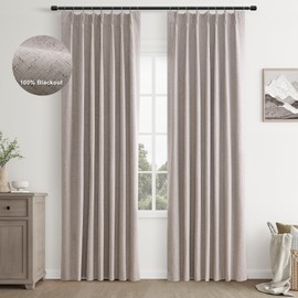 Joywell Grayish Brown Linen 100% Blackout Curtains 84 Inches Long,Pinch Pleated Back Tab Drapes with Hooks Light Blocking Thermal Insulated for Bedroom Living Room,W40 x L84,2 Panels
