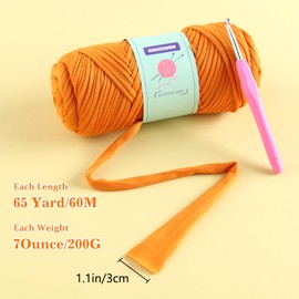 2 Skeins Tshirt Yarn for Crochet,Soft T Shirt Yarn for Crocheting Bag/Basket/Home Decor,Trapillo para Tejer a Crochet Bolsas with 1 Crochet Hook,Each Ribbon Yarn 7oz, 65yd (Denim Blue)