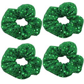 4 Pcs Sequins Christmas Hair Scrunchies Hair Bobbles Metallic Elastics Ponytail Holders Hair Wrist Ties Bands Cloth Scrunchies for Show Gym Dance Party Club Girl (Green)