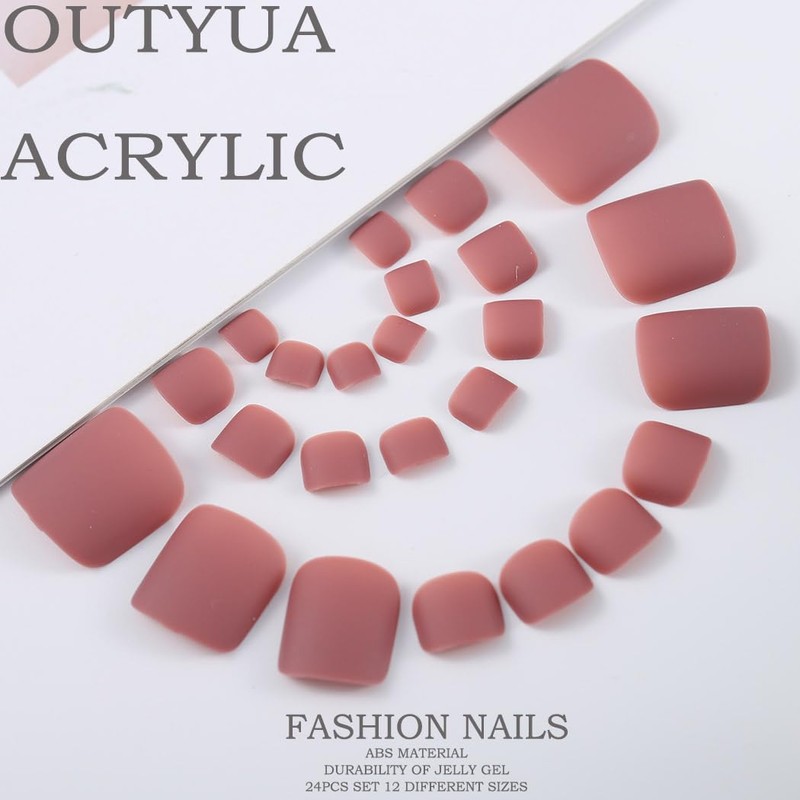 Outyua Solid Square Fake Toenails Matte Press on Toe Nails