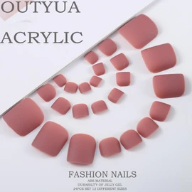 Outyua Solid Square Fake Toenails Matte Press on Toe Nails Short Acrylic False Toes Nails Artificial Beach Full Cover Toenail for Women 24 Pcs (Dark Nude)