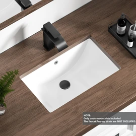 Undermount Bathroom Sink 18.7"X11.9" Inch White Rectangular Porcelain Ceramic Vanity Basin with Overflow KARAMAG