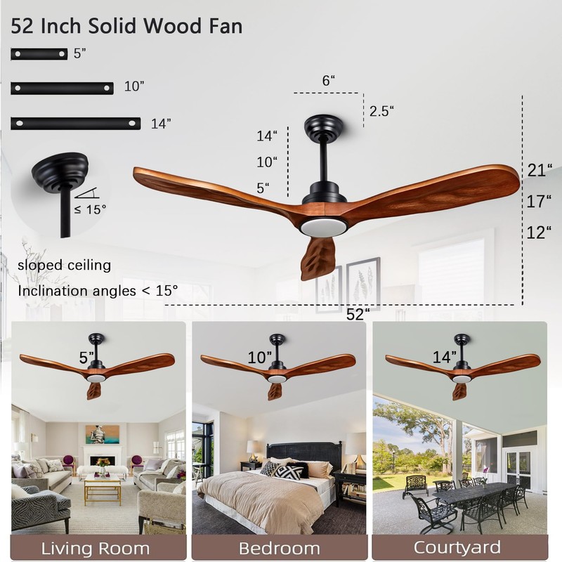 ducrew 52” ceiling fan with light with remote control ceiling