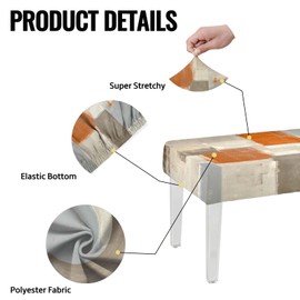 MCALK Orange Stretch Dining Bench Cover, Washable Abstract Bench Seat Protector Cover,Anti-Dust Removable Beige Bench Slipcover for Kitchen, Living Room, Bedroom